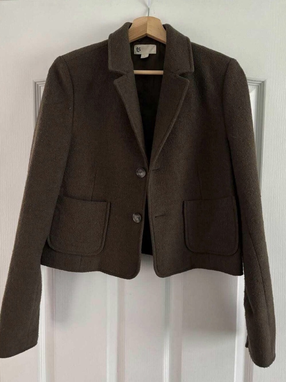 Women's Green Tailored Cropped Wool-Blend Blazer Jacket